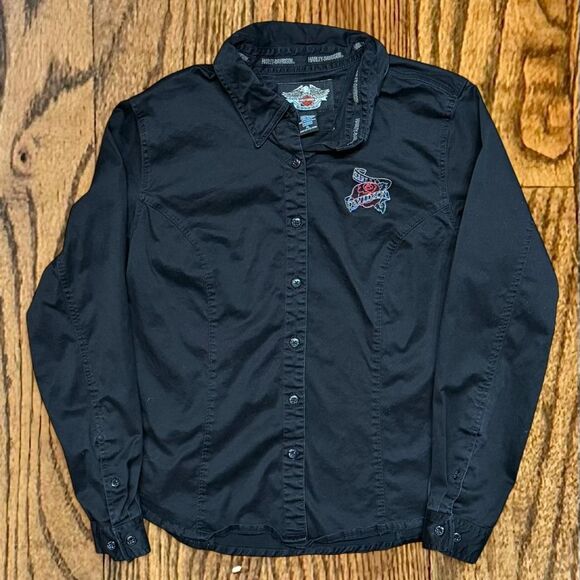 Vintage 90’s Harley Davidson Rose Tattoo Embroidered Button Down Shirt - Picture 1 of 4